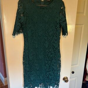 Nina Leonard Teal Lace Long Sleeve Dress